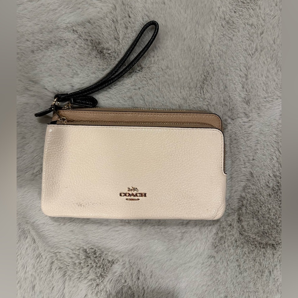 Coach Double Zipper Wristlet Wallet Soft Leather